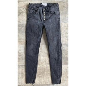Free People Jeans Womens‎ 25 Skinny Stretch Button Fly Raw Hem Ankle Black